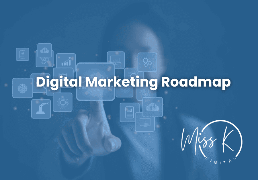 A faceless digital marketing roadmap showing funnel stages, traffic sources, and automation tools.