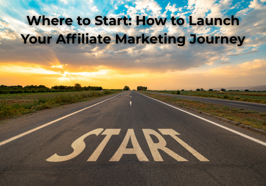 A long open road at sunrise with the word "START" painted on the asphalt, symbolizing the start of a journey in affiliate marketing for beginners