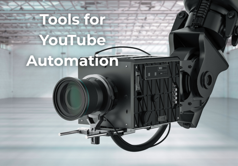 Robotic camera setup symbolizing tools for YouTube automation used in faceless content creation